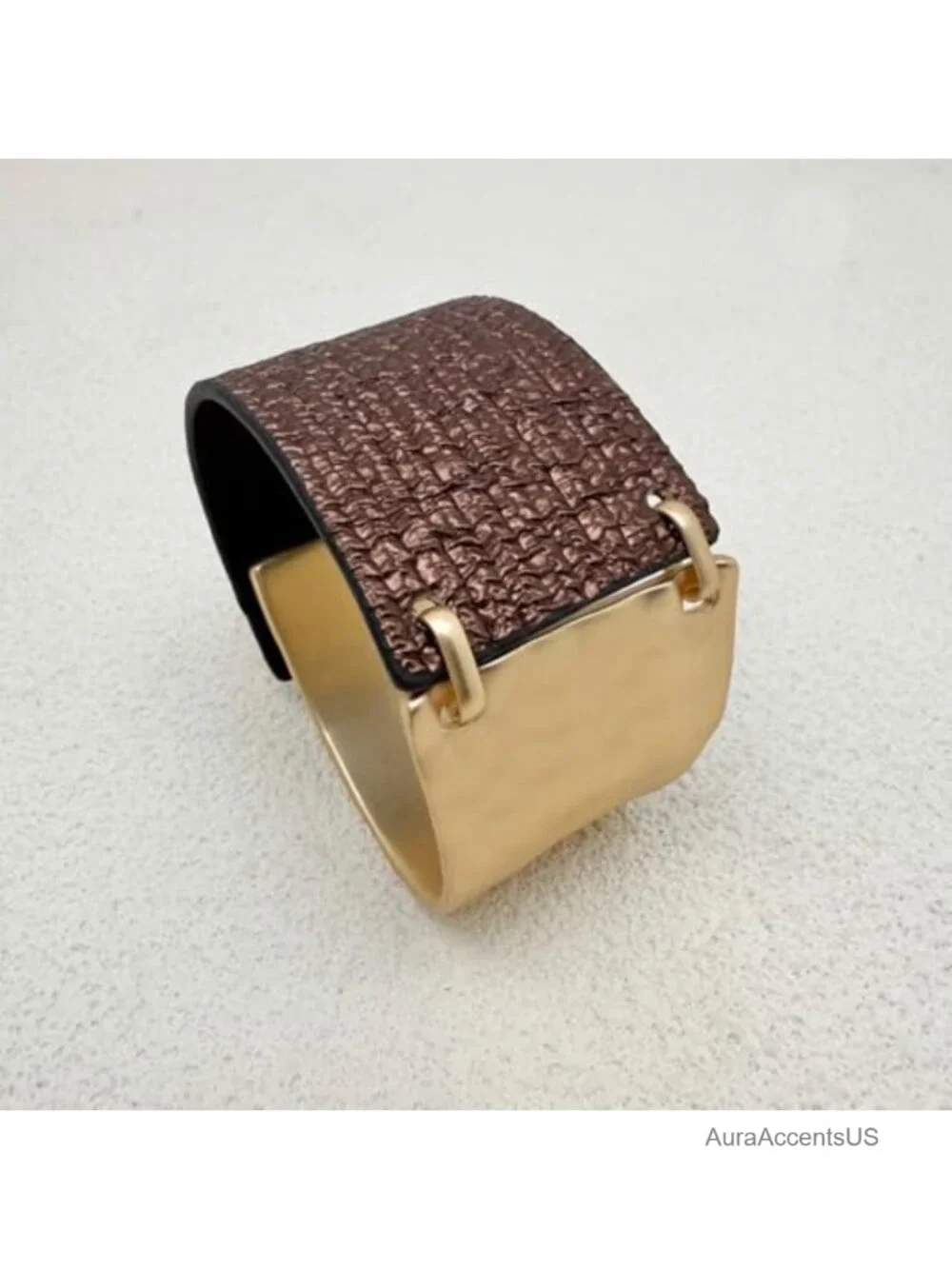 Chunky Leather Wrap Bracelet for Women with Gold Metal Accent Statement Bangle